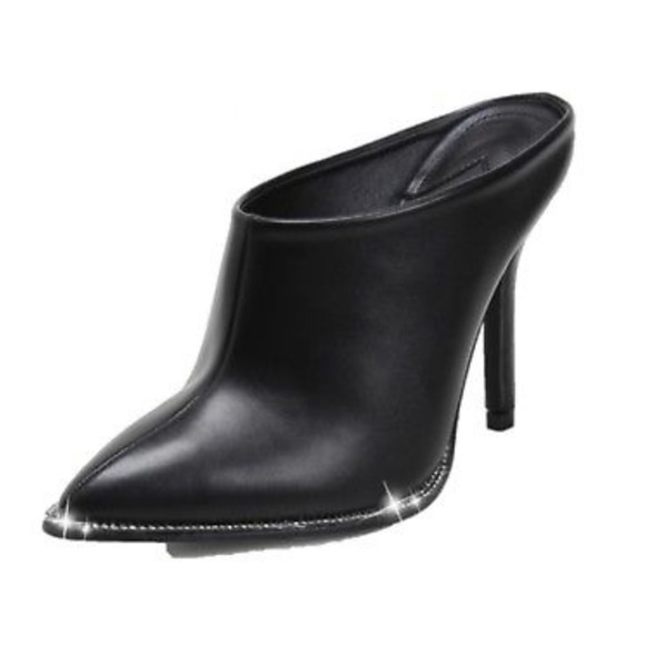 Shoes - Black Rhinestone Trim mule heel